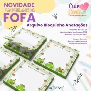Bloquinho – 95x95mm – Frog with Watermelon N1 – Papelaria Fofa