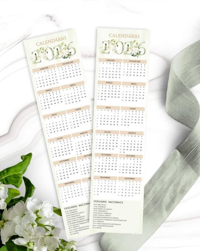 Kit Calendários de Mesa 2026 A5 A6 e Calendário Marca Página Coleção Rosas Brancas (Bicho Papel) - Imagem 2