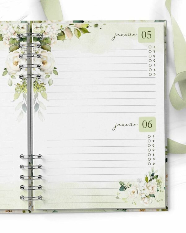 Combo 6 Agendas 2026 e Permanente Floral Rosas Brancas (Bicho Papel) - Imagem 3