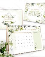 Kit Calendários de Mesa 2026 A5 A6 e Calendário Marca Página Coleção Rosas Brancas (Bicho Papel) - Imagem 4