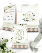 Kit Calendários de Mesa 2026 A5 A6 e Calendário Marca Página Coleção Rosas Brancas (Bicho Papel) - Imagem 5