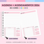 Miolo Agenda + Agendamentos 2026 - 05 Cores