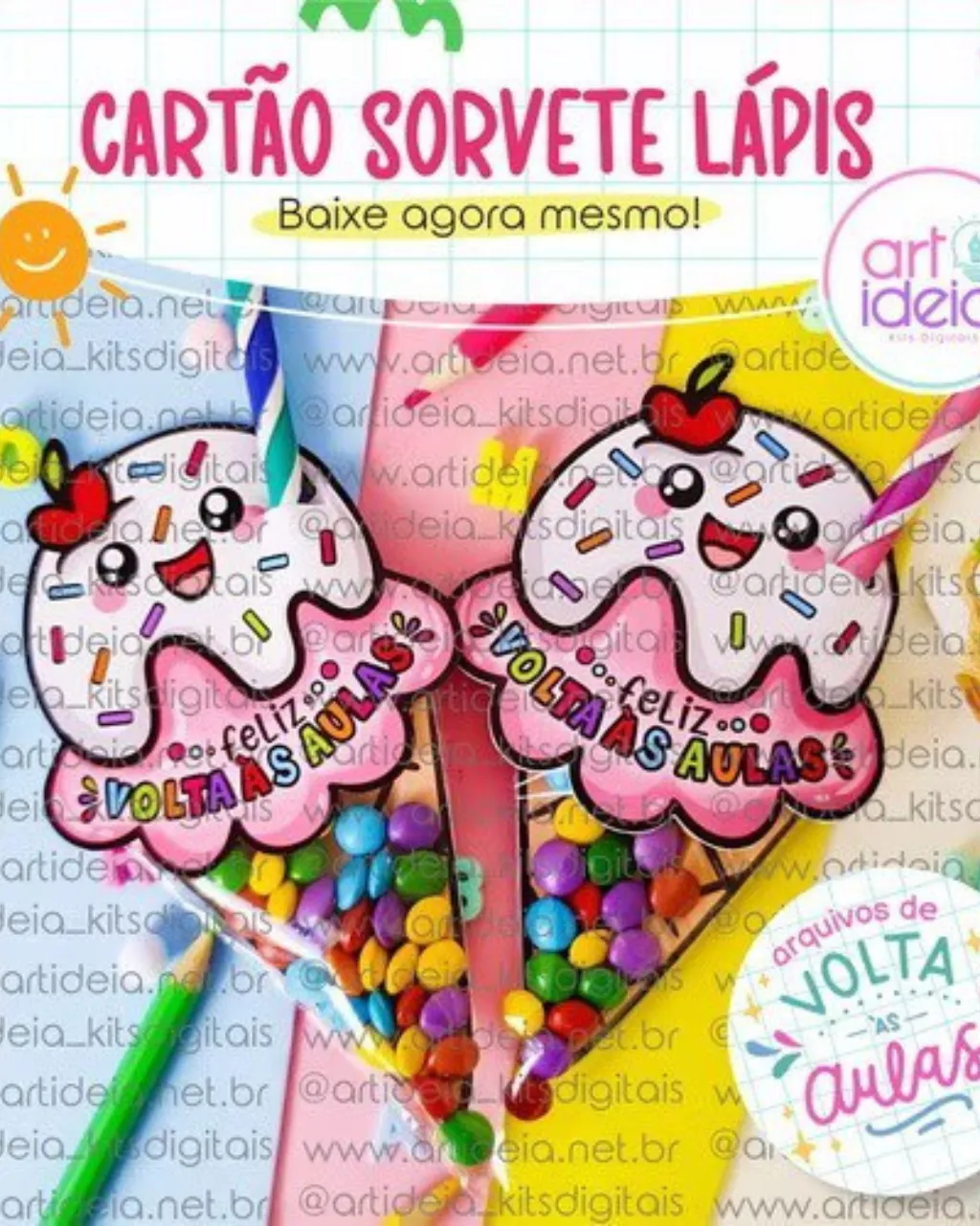 Volta às Aulas – Kit Digital Cartão Sorvete Lápis – Art IdeiaResultado Volta às Aulas – Kit Digital Cartão Sorvete Lápis – Art Ideia - Imagem 1