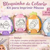 Bloquinho de Colorir Páscoa – Arquivo Digital Pronto para Imprimir com 4 Moldes e 12 Desenhos