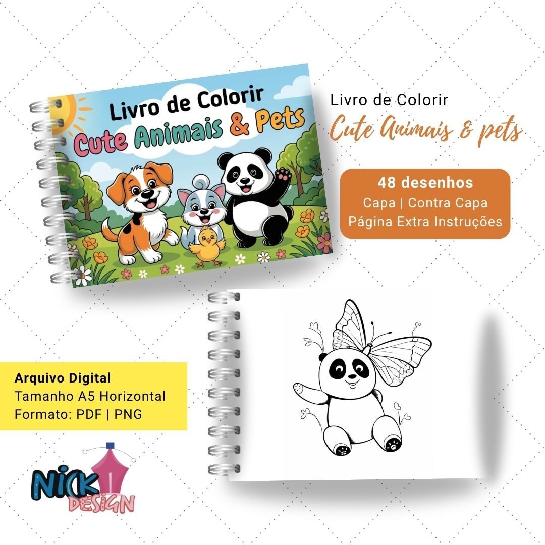 1-4.jpg Cute Animais & Pets – Livro de Colorir - Imagem 1