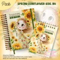 Caderno A5 + Bloquinho – Spring Sunflower Girl N5 (Jana Bicalho)