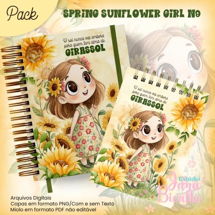 25-Spring-Sunflower-Girl-N9.jpg Caderno A5 + Bloquinho – Spring Sunflower Girl N9 (Jana Bicalho) - Imagem 1