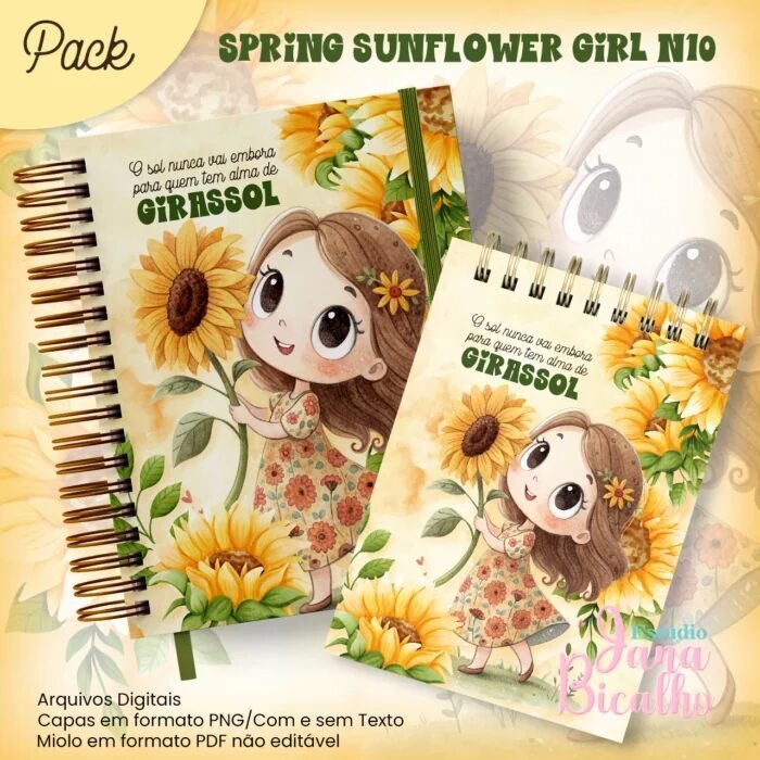 28-Spring-Sunflower-Girl-N10.jpg Caderno A5 + Bloquinho – Spring Sunflower Girl N10 (Jana Bicalho) - Imagem 1