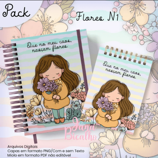 Colecao_Flores_N1.png Caderno Pautado A5+Bloquinho A6 Flores N1 - Imagem 1