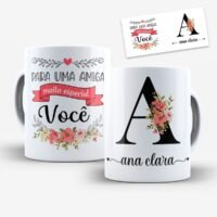 Arte para Caneca Amigas Alfabeto Floral
