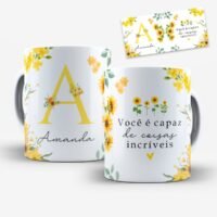 Arte para Caneca Alfabeto Floral Girassol