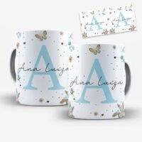 Arte para Caneca Alfabeto Floral Azul