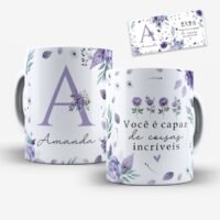 Arte para Caneca Alfabeto Floral Lilás