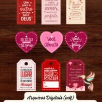 10 Artes Tags Personalizadas, em Pdf, para Enfeitar Lembrancinhas com Tema Romântico