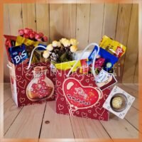 2 modelos de sacolinha com visor e lisa + tag bombom 16x14x9cm dia dos namorados