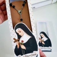 – Caixa para Terço com Visor Santa Rita de Cássia