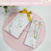 Caixa + Sacola para Terço Eucaristia Rosa
