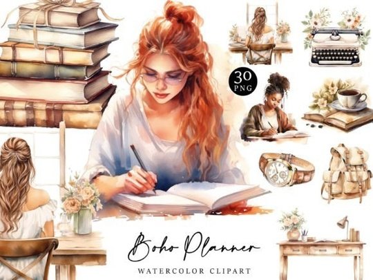 Kit-Digital-Boho-Planner-Clipart-Bundle-100683605 Kit Digital Boho Planner Clipart Bundle 100683605 - Imagem 1