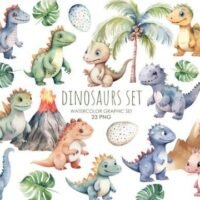 Kit Digital Dinossauros Aquarela