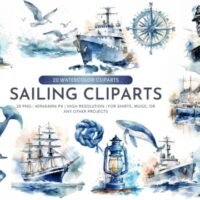 Kit Digital Maritime Adventures Watercolor Cliparts Graphics 70491800