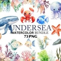 Kit Digital Under Sea Watercolor Beautiful Bundle 86475409