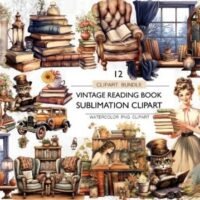 Kit Digital Vintage Reading Book Sublimation Clipart 86368023