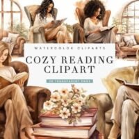 Kit Digital Watercolor Cozy Reading Clipart Bundle 99995270
