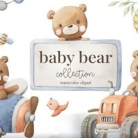 Kit Digital Baby Bear Watercolor Set
