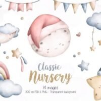 Kit Digital Classic Nursery Watercolor Illustration 95784022