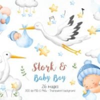 Kit Digital Stork And Baby Boy Clipart 54052152