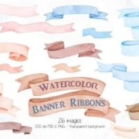 Kit Digital Watercolor Banner Ribbons Clipart 74596417