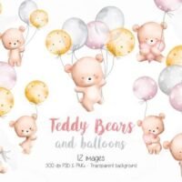 Kit Digital Watercolor Teddy Bears And Balloons 100365666