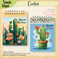 Caderno Colegial para Colorir Cactos