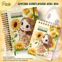 Bloquinho A6 Caderno Pautado A5+bloquinho Spring Sunflower Girl N10