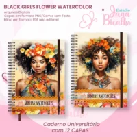Caderno Universitário Black Girls Flower Watercolor 12 em 1