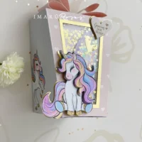Caja unicornio lazo de papel
