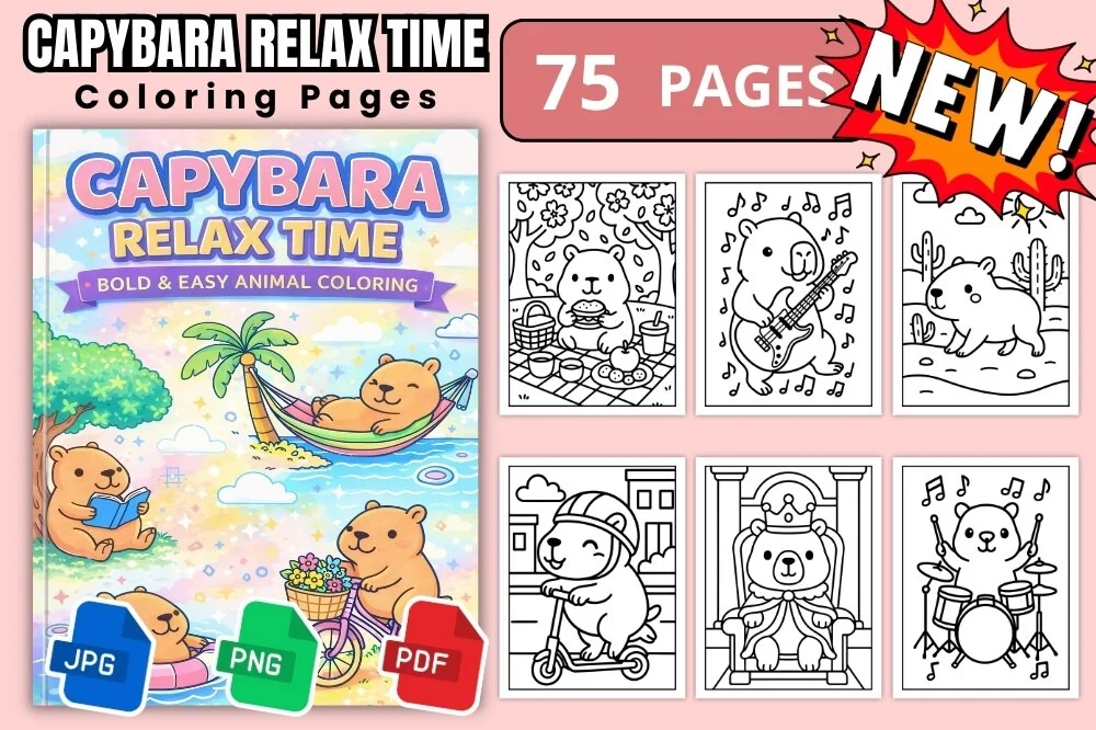 Capivara-Relax-Time-Livro-de-Colorir-3 Capivara Relax Time Livro de Colorir - Imagem 1
