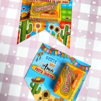 Festa Junina Cartão Bandeirinha para Pingo de Leite, Paçoca, Pé de Moleque