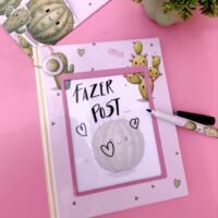 Encadernação Especial Caderno Quadro Cute Cacto