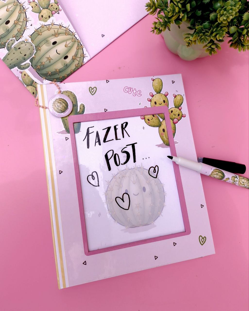 Encadernacao-Especial-Caderno-quadro-Cute-Cacto Encadernação Especial Caderno Quadro Cute Cacto - Imagem 1