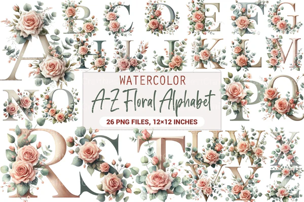 00726_A-Z-Floral-Alphabet-Clipart-Bundle A Z Floral Alphabet Clipart Bundle - Imagem 1
