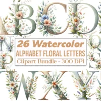 Alphabet, Letters, Floral Clipart Bundle