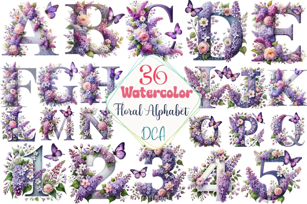 01330_Floral-Alphabet-Clipart-Bundle Floral Alphabet Clipart Bundle - Imagem 1