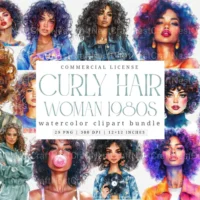 29 Curly Hair Woman 1980S Clipart Bundle