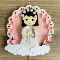 Topo de bolo Circular Batizado Menina