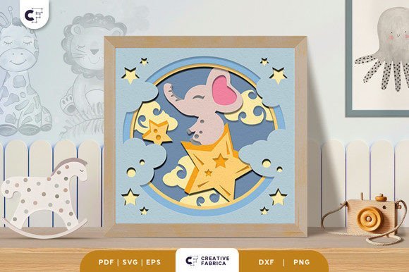 Baby-Elephant-3D-Shadow-Box-68641771 Baby Elephant 3D Shadow Box - Imagem 1