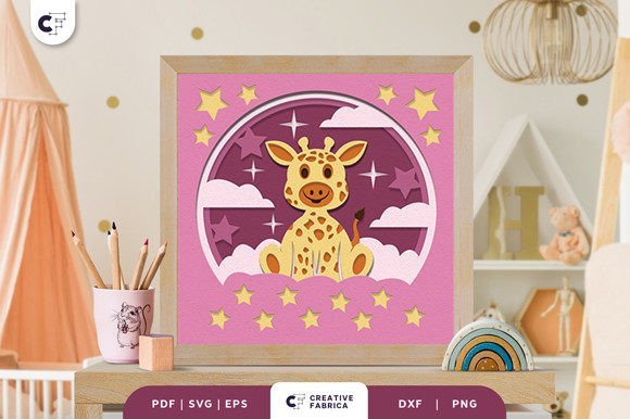 Baby-Giraffe-3D-Shadow-Box-68642047 Baby Giraffe 3D Shadow Box - Imagem 1