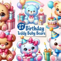 Birthday Teddy Baby Bears Clipart Bundle