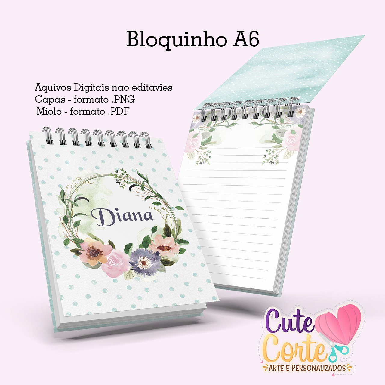 Brinde-Bloquinho_Floral-Green_Cute-Corte Bloquinho Floral Green Cute Corte - Imagem 1