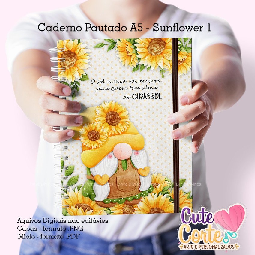 Caderno-A5-Sunflowers-1-Bloquinho-A6 Caderno A5 Bloquinho A6 Sunflowers 1 + - Imagem 1